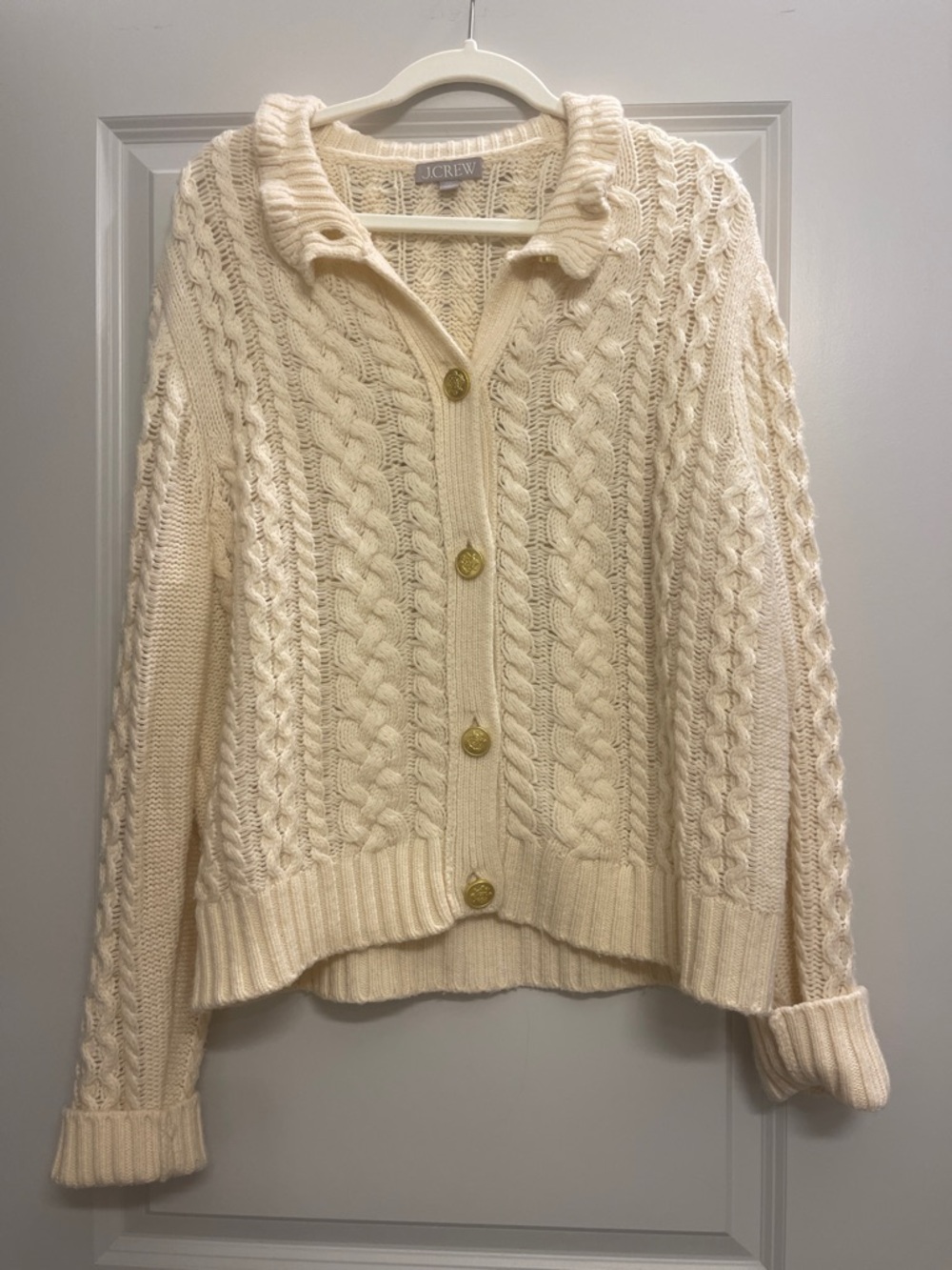 J. Crew Cream Cable Knit Button-Up Cardigan